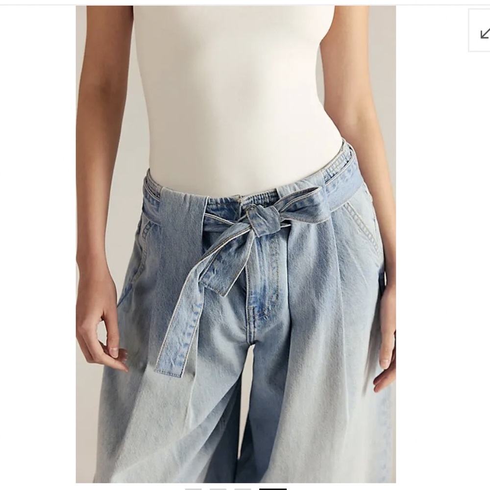 We The Free Light Wash Wide-Leg Tie Waist Jeans - Picture 3 of 7